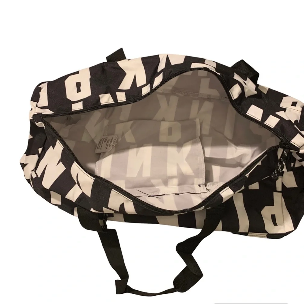 PINK Victoria's Secret PINK all over Logo in Black White Duffle Tote Gym bag - Picture 5 of 6